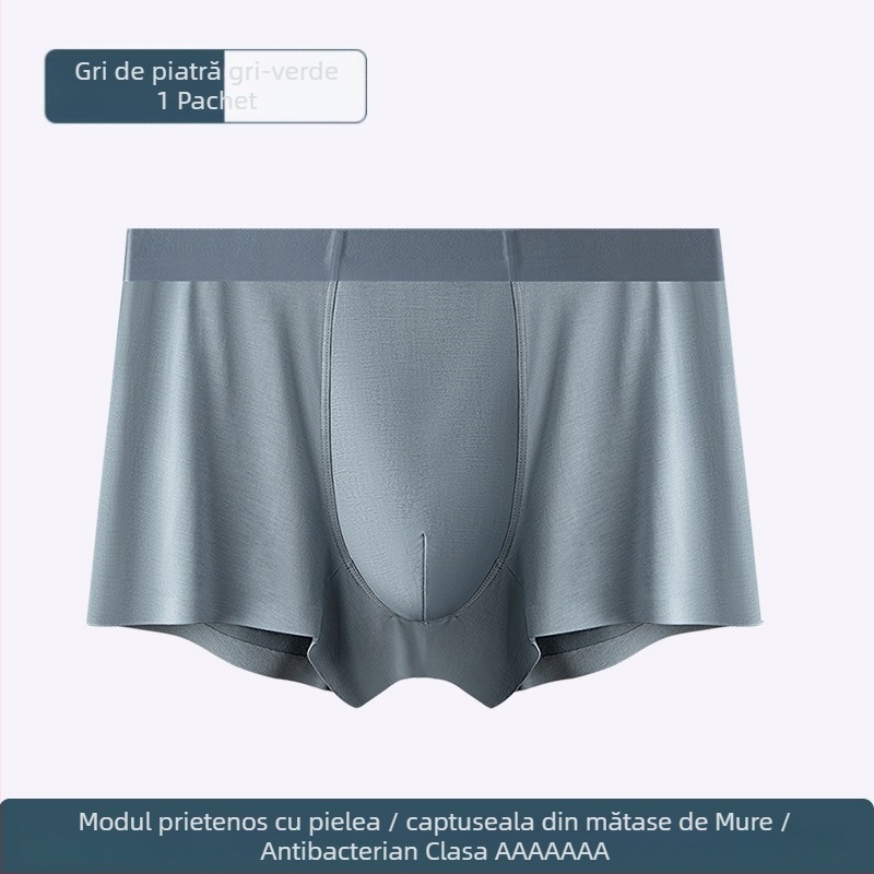 Boxeri bărbați din modal, talie medie, respirabili, antibacterieni, căptușeală în zona inghinală din mătase Mulberry