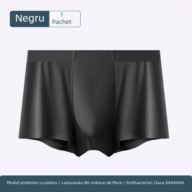Boxeri bărbați din modal, talie medie, respirabili, antibacterieni, căptușeală în zona inghinală din mătase Mulberry