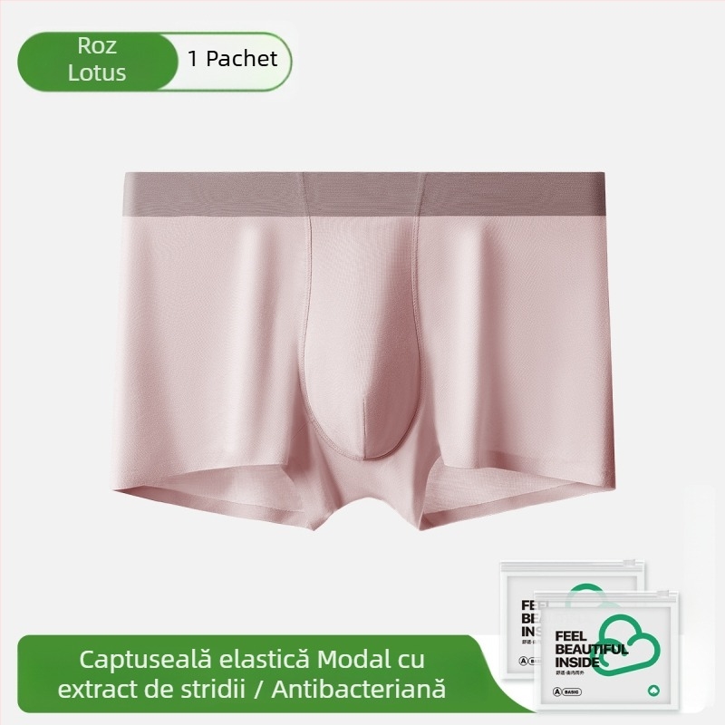 Boxeri bărbați din modal, talie medie, respirabili, antibacterieni, căptușeală în zona inghinală din mătase Mulberry