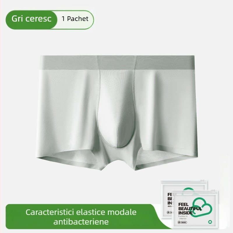 Boxeri bărbați din modal, talie medie, respirabili, antibacterieni, căptușeală în zona inghinală din mătase Mulberry