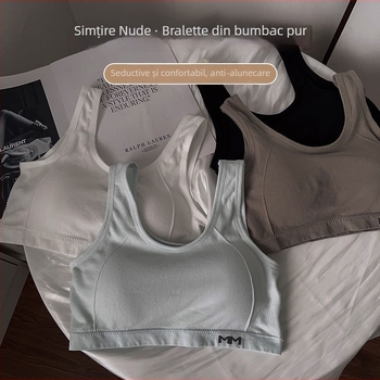 Top tub nylon cu înfășurare a pieptului, stil vestă pentru adolescente, cu cupe pline și cupe modelatoare subțiri, respirabil, fără luciu, 80-90% nylon, iarna 2024