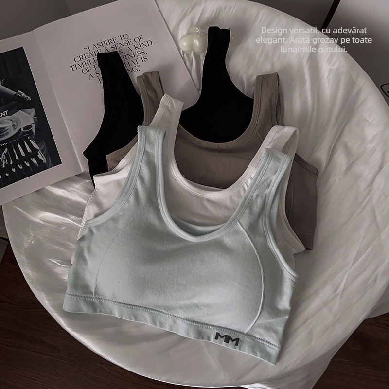 Top tub nylon cu înfășurare a pieptului, stil vestă pentru adolescente, cu cupe pline și cupe modelatoare subțiri, respirabil, fără luciu, 80-90% nylon, iarna 2024