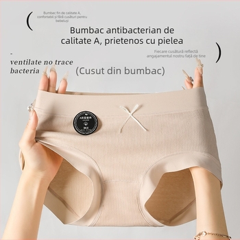 Chiloți femei din bumbac, 60-count bumbac combed, respirabili, căptușeală din bumbac, talie medie, culoare solidă cu funda