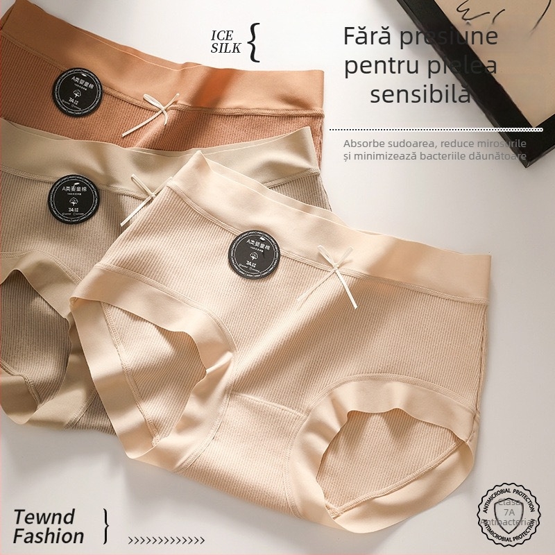 Chiloți femei din bumbac, 60-count bumbac combed, respirabili, căptușeală din bumbac, talie medie, culoare solidă cu funda