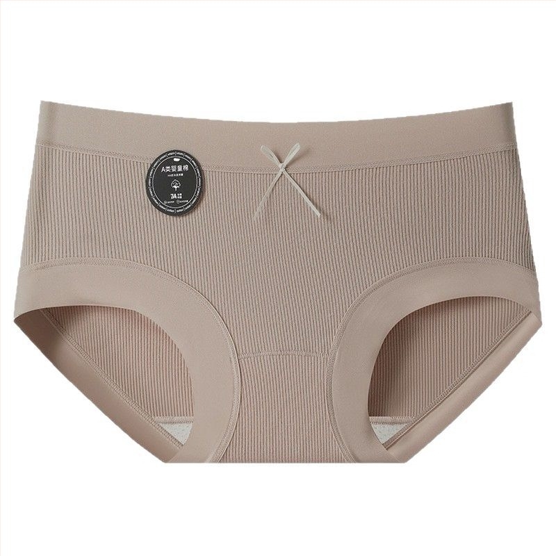 Chiloți femei din bumbac, 60-count bumbac combed, respirabili, căptușeală din bumbac, talie medie, culoare solidă cu funda