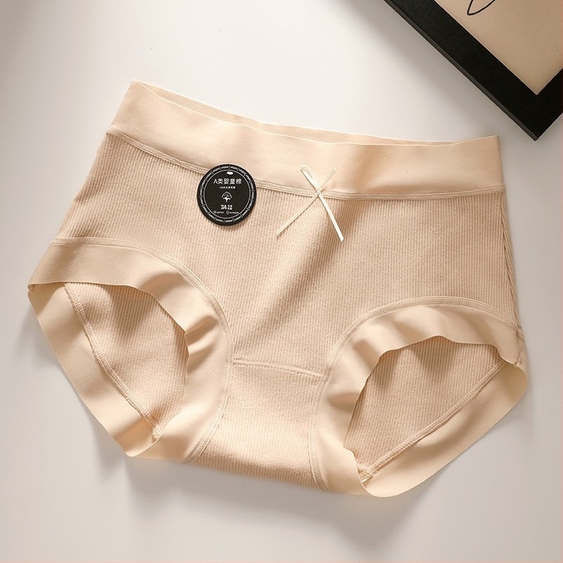 Chiloți femei din bumbac, 60-count bumbac combed, respirabili, căptușeală din bumbac, talie medie, culoare solidă cu funda