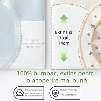Chiloți femei din bumbac 90–95%, antibacterian, crotch extins, talie medie, model cu flori rupte