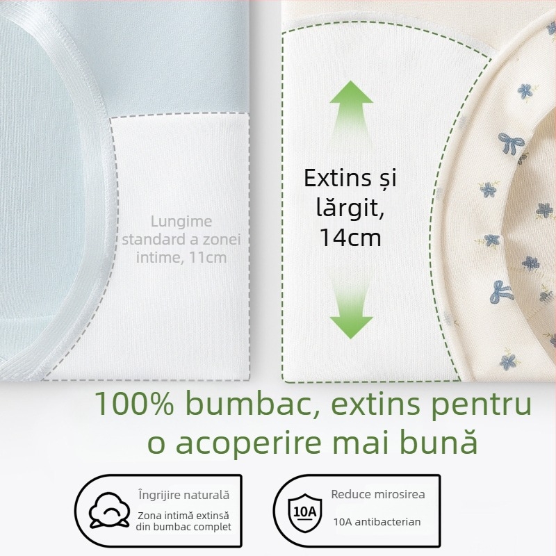 Chiloți femei din bumbac 90–95%, antibacterian, crotch extins, talie medie, model cu flori rupte