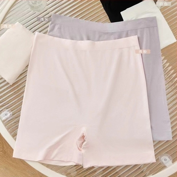 Pantaloni de siguranță pentru femei fără cusături — țesătură modal, talie medie, țesătură simplă, anti-expunere