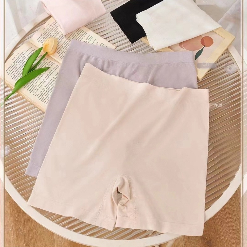 Pantaloni de siguranță pentru femei fără cusături — țesătură modal, talie medie, țesătură simplă, anti-expunere