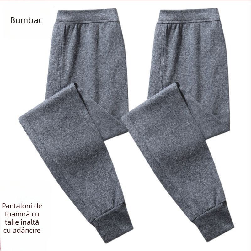 Pantaloni termici pentru bărbați din 100% bumbac, talie înaltă, lungime 3/4, respirabili, anti-vânt