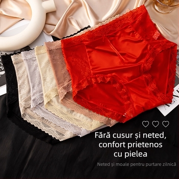 Chiloți femei cu talie înaltă și dantelă, nylon, căptușeală din bumbac, respirabili