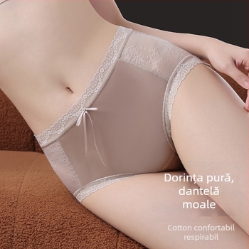 Chiloți femei cu talie înaltă și dantelă, nylon, căptușeală din bumbac, respirabili