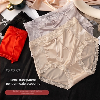 Chiloți femei cu talie înaltă și dantelă, nylon, căptușeală din bumbac, respirabili