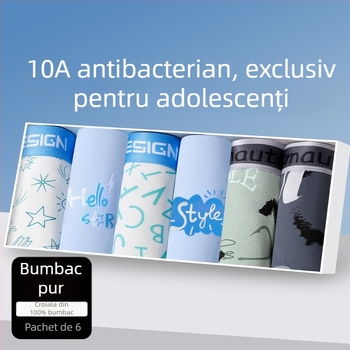 Boxeri pentru adolescenți din bumbac, talie medie, fără cusături, respirabili, uscare rapidă