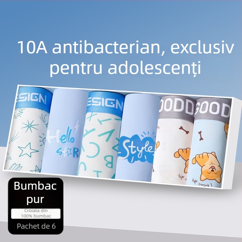 Boxeri pentru adolescenți din bumbac, talie medie, fără cusături, respirabili, uscare rapidă