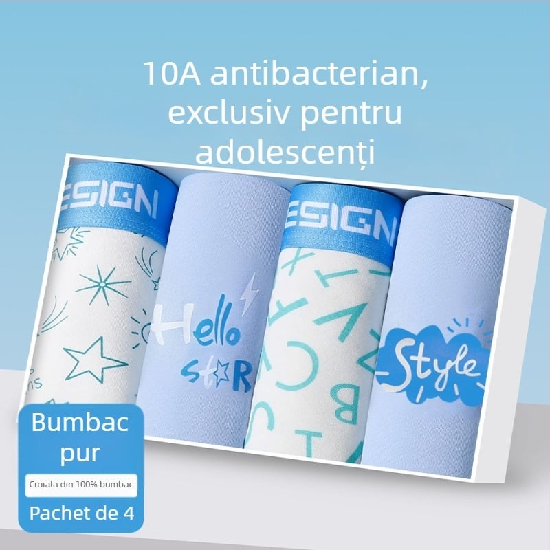Boxeri pentru adolescenți din bumbac, talie medie, fără cusături, respirabili, uscare rapidă