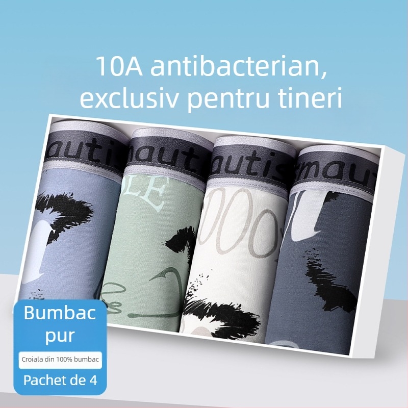 Boxeri pentru adolescenți din bumbac, talie medie, fără cusături, respirabili, uscare rapidă