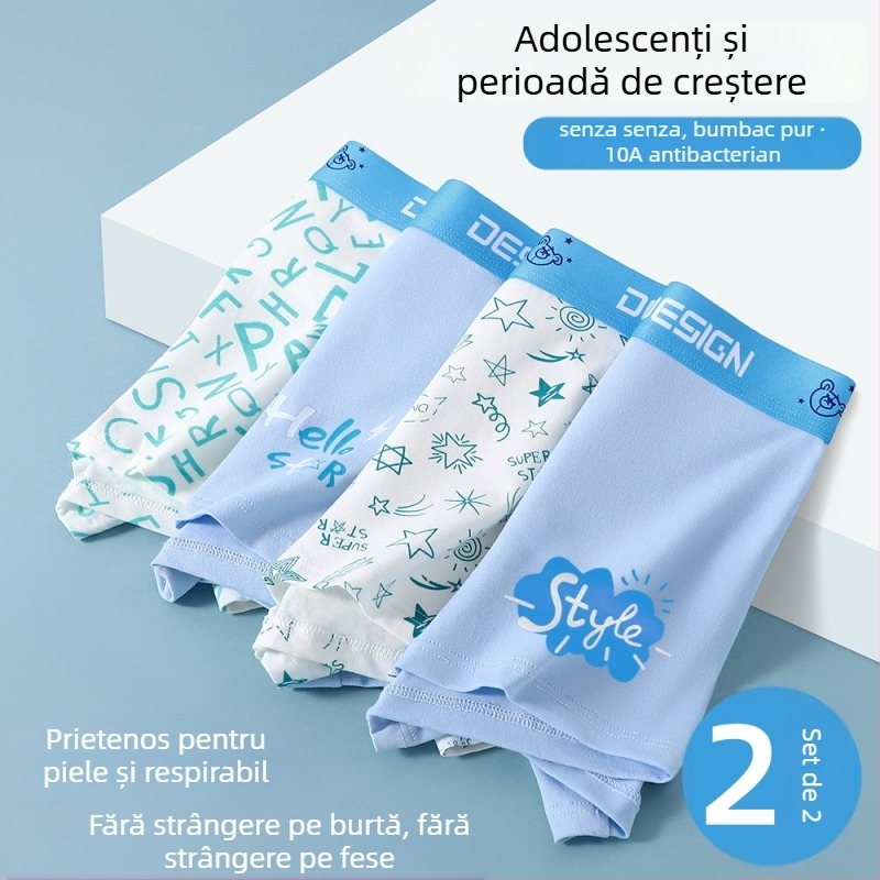 Boxeri pentru adolescenți din bumbac, talie medie, fără cusături, respirabili, uscare rapidă
