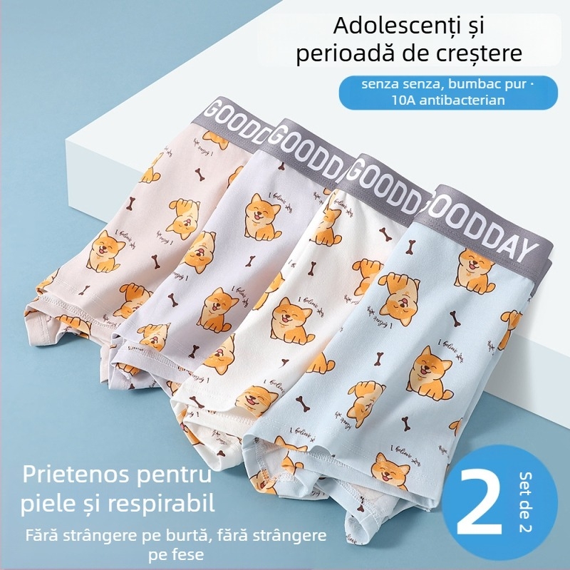 Boxeri pentru adolescenți din bumbac, talie medie, fără cusături, respirabili, uscare rapidă