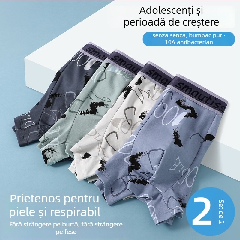 Boxeri pentru adolescenți din bumbac, talie medie, fără cusături, respirabili, uscare rapidă
