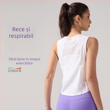 Inflachi Top de yoga pentru femei, fără mâneci, până la șolduri, din plasă, uscare rapidă, respirabil, 76% poliamidă, 24% spandex