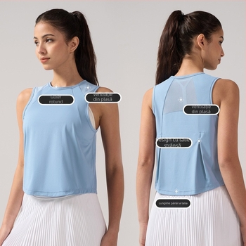 Inflachi Top de yoga pentru femei, fără mâneci, până la șolduri, din plasă, uscare rapidă, respirabil, 76% poliamidă, 24% spandex