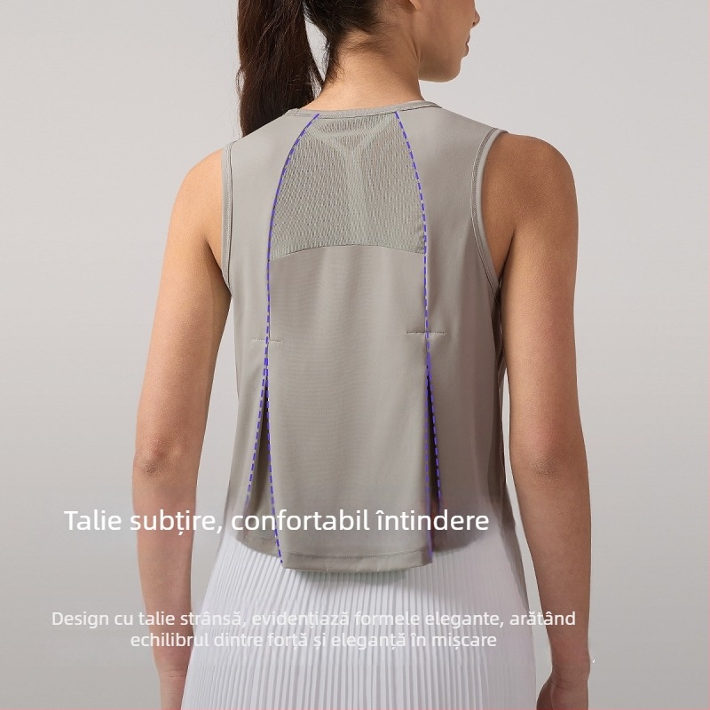 Inflachi Top de yoga pentru femei, fără mâneci, până la șolduri, din plasă, uscare rapidă, respirabil, 76% poliamidă, 24% spandex