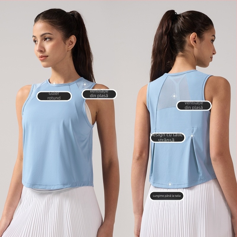 Inflachi Top de yoga pentru femei, fără mâneci, până la șolduri, din plasă, uscare rapidă, respirabil, 76% poliamidă, 24% spandex