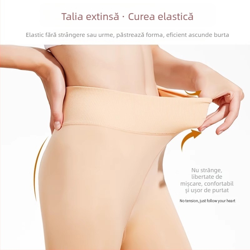 Colanți femei din nylon cu căptușeală de fleece, ultra-groși 501–600 g/m2, fără cusături, susținere talie, mențin căldura.