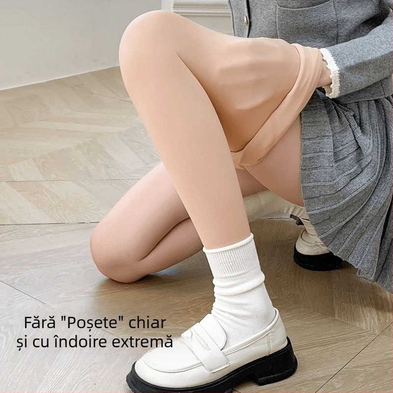 Pantaloni termici all-in-one din nylon, cu căptușeală fleece pentru femei — ridicare fese, modelare corp, controlul abdomenului; țesătură groasă