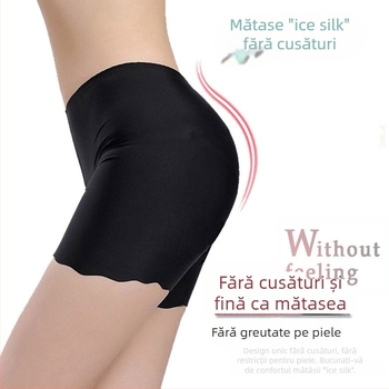 Șorturi de siguranță fără cusături pentru femei din Ice Silk, margine ondulată, opace, Plus Size