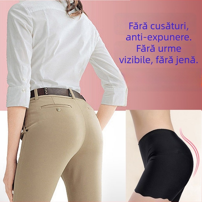 Șorturi de siguranță fără cusături pentru femei din Ice Silk, margine ondulată, opace, Plus Size