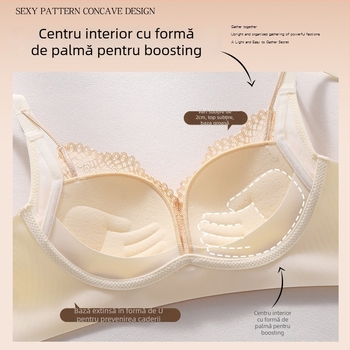Sutien push-up cu curele reglabile din gel, fără cusături, cupă 3/4, fără inel metalic, închidere pe spate cu trei rânduri de catarame