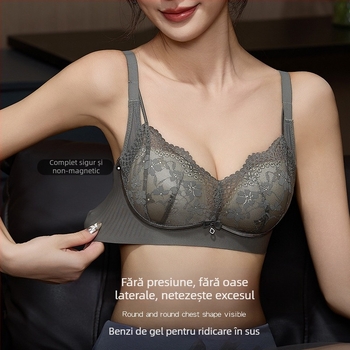 Sutien push-up cu curele reglabile din gel, fără cusături, cupă 3/4, fără inel metalic, închidere pe spate cu trei rânduri de catarame
