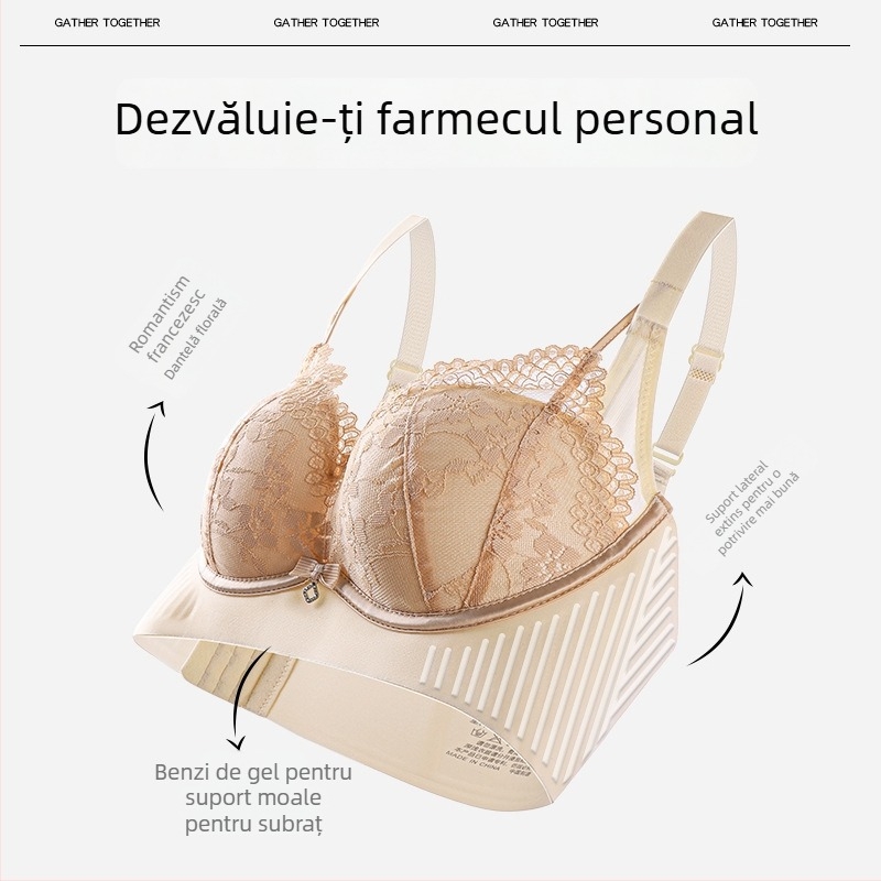 Sutien push-up cu curele reglabile din gel, fără cusături, cupă 3/4, fără inel metalic, închidere pe spate cu trei rânduri de catarame