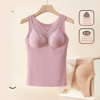 Vesta termică pentru femei din Lyocell, cu perne pentru sân, țesătură dublu-strat, decolteu în V, stil pulover