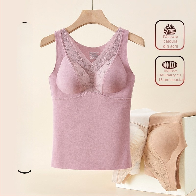 Vesta termică pentru femei din Lyocell, cu perne pentru sân, țesătură dublu-strat, decolteu în V, stil pulover