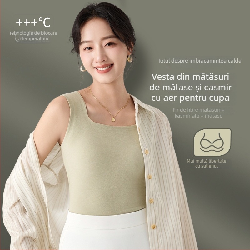 Vesta termică pentru femei cu pernă pentru bust, fără cusături, cu cupă integrată, Soon Silk, cald, acrilic 30–50%