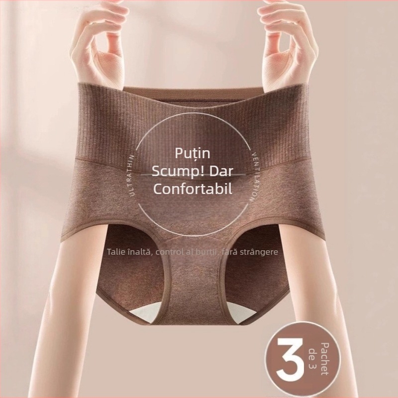 Chiloți pentru femei din bumbac, talie înaltă, pentru controlul abdomenului, respirabili, antibacterieni, tricotate, 95–100% bumbac