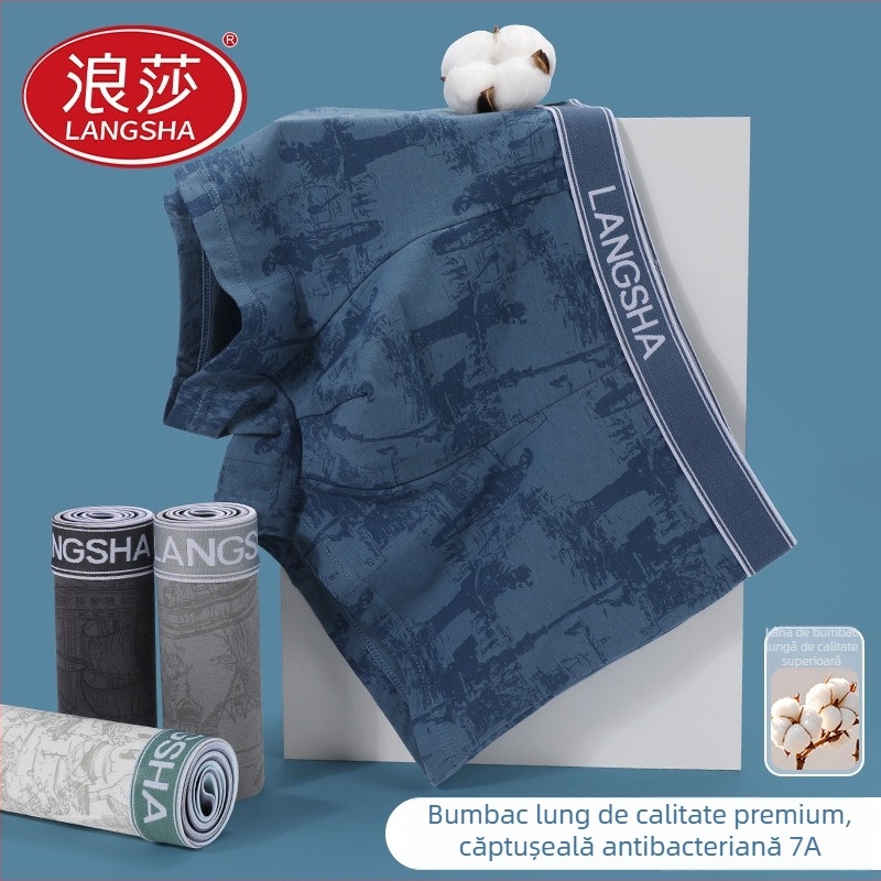 Boxer bărbătești din bumbac respirabil, talie medie, tricotat; țesătură principală: 95–100% bumbac; zona inghinală: viscoză 92%, mătase de dud 4%, spandex 4%