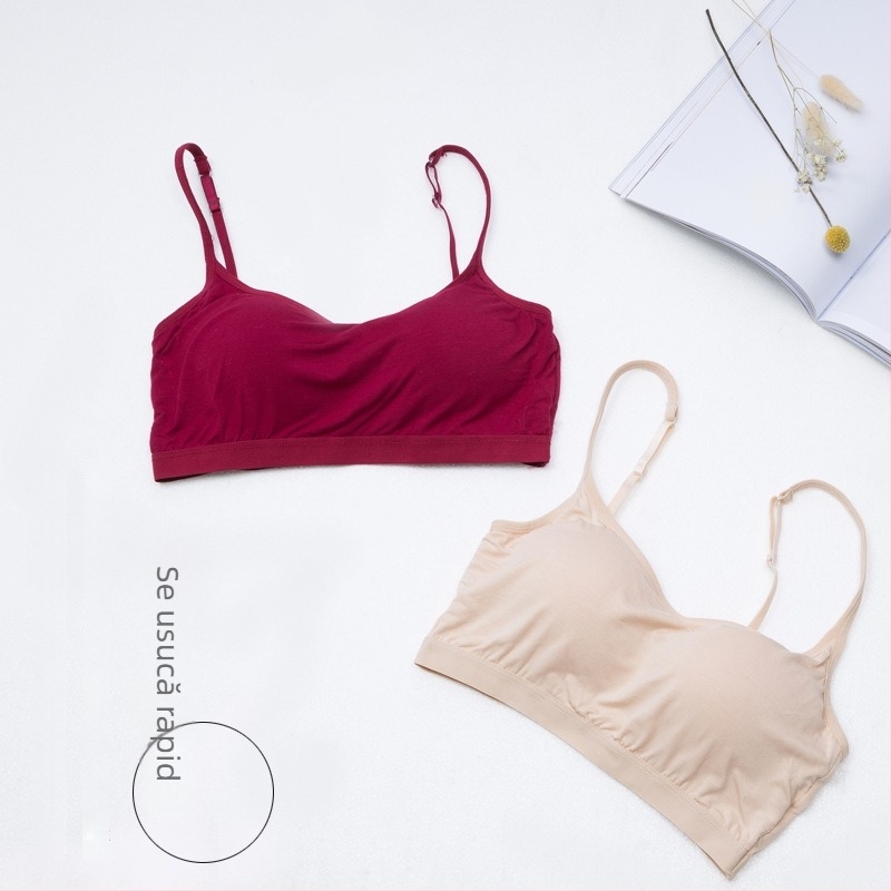 Maieu-camisolă tricotată pentru femei cu pernă pentru bust – croială slim, lungime ultra- scurtă, material modal cu viscoză și spandex, microelasticitate, bretele nemontate