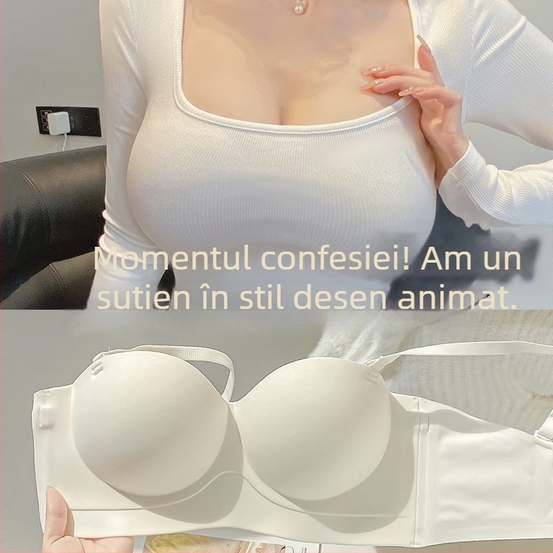 Sutien fara bretele, anti-alunecare, push-up, fara cusaturi, cu bureți pentru sâni