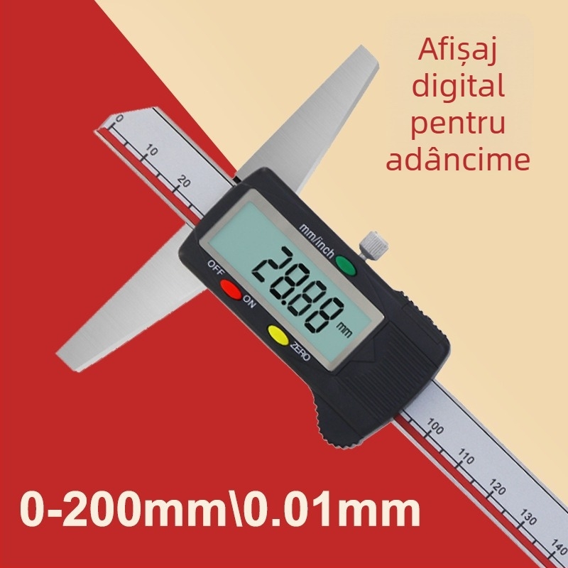 Calibru digital pentru adâncime cu afișaj, oțel inoxidabil, intervalul 0-150 mm, cârlig simplu și cârlig dublu, precizie înaltă