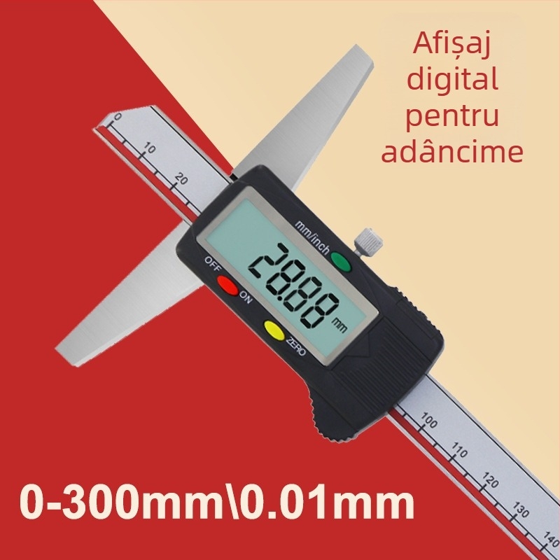 Calibru digital pentru adâncime cu afișaj, oțel inoxidabil, intervalul 0-150 mm, cârlig simplu și cârlig dublu, precizie înaltă