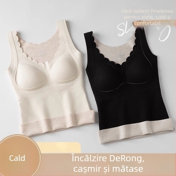 Vesta termică feminină din nailon, fără cusături, cu pernă pentru sân, decolteu în V, margine din catifea