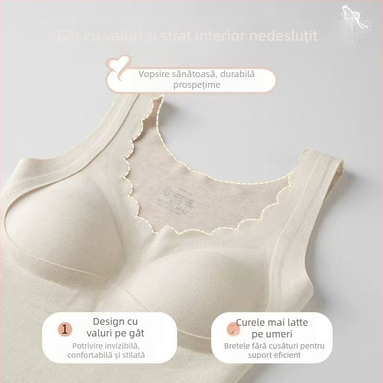 Vesta termică feminină din nailon, fără cusături, cu pernă pentru sân, decolteu în V, margine din catifea