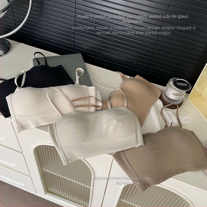 Sutien tip tubă cu bretele duble, fără spate, 3/4 cup, cupe subțiri modelate