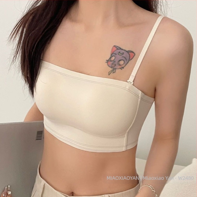 Sutien tip tubă cu bretele duble, fără spate, 3/4 cup, cupe subțiri modelate