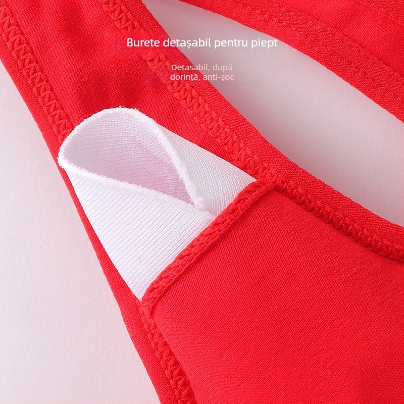 Set sutien și top pentru fete din bumbac, stil desen animat, pentru 7–12 ani, 90-95% bumbac, bretele tip Y, fără cupă